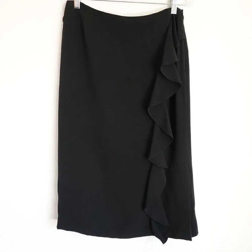 Lafayette 148 New York Side Ruffle Pencil Skirt Black Size 8